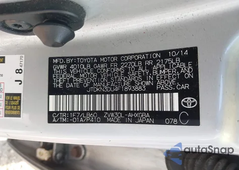 2015 Toyota Prius z USA, uszkodzony, nr VIN JTDKN3DU4F1893883